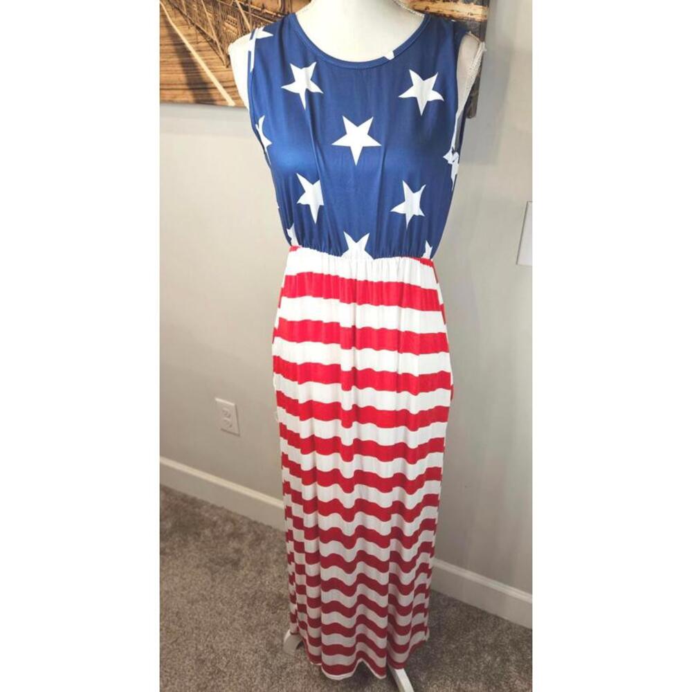 For Gand PL Patriotic Stars and Stripes Maxi Dress Size medium  38